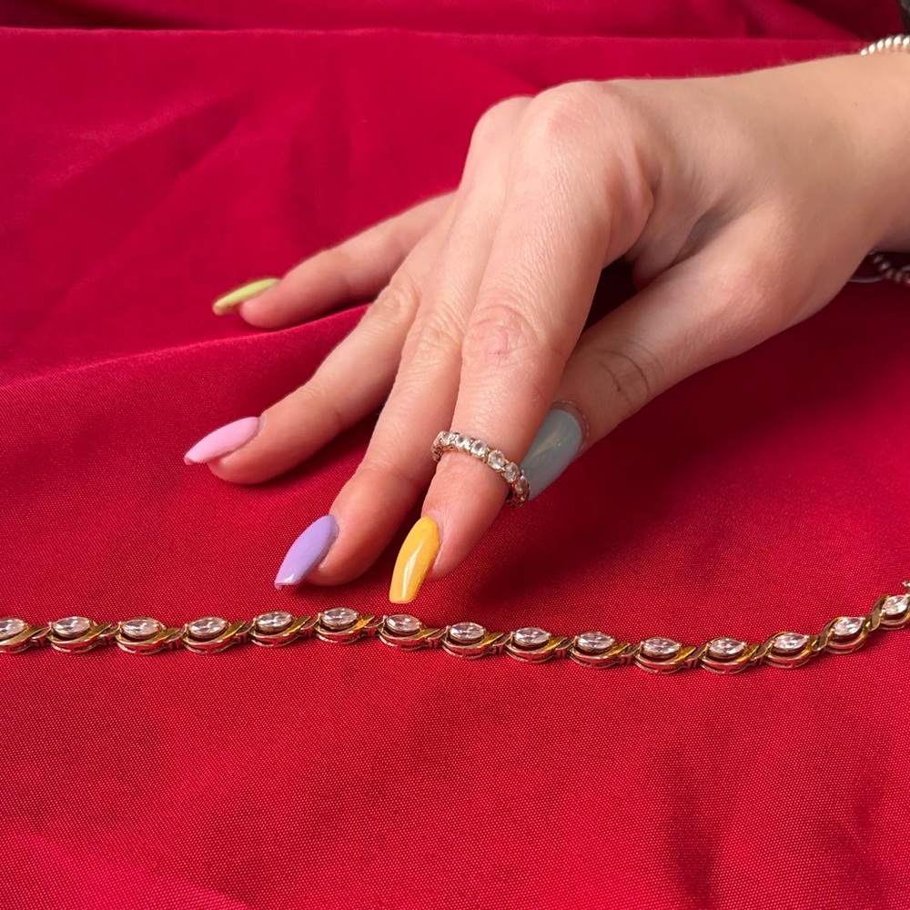 Gold Tennis Bracelet and Ring Set - Women Jewelry - Picture 4 of 7